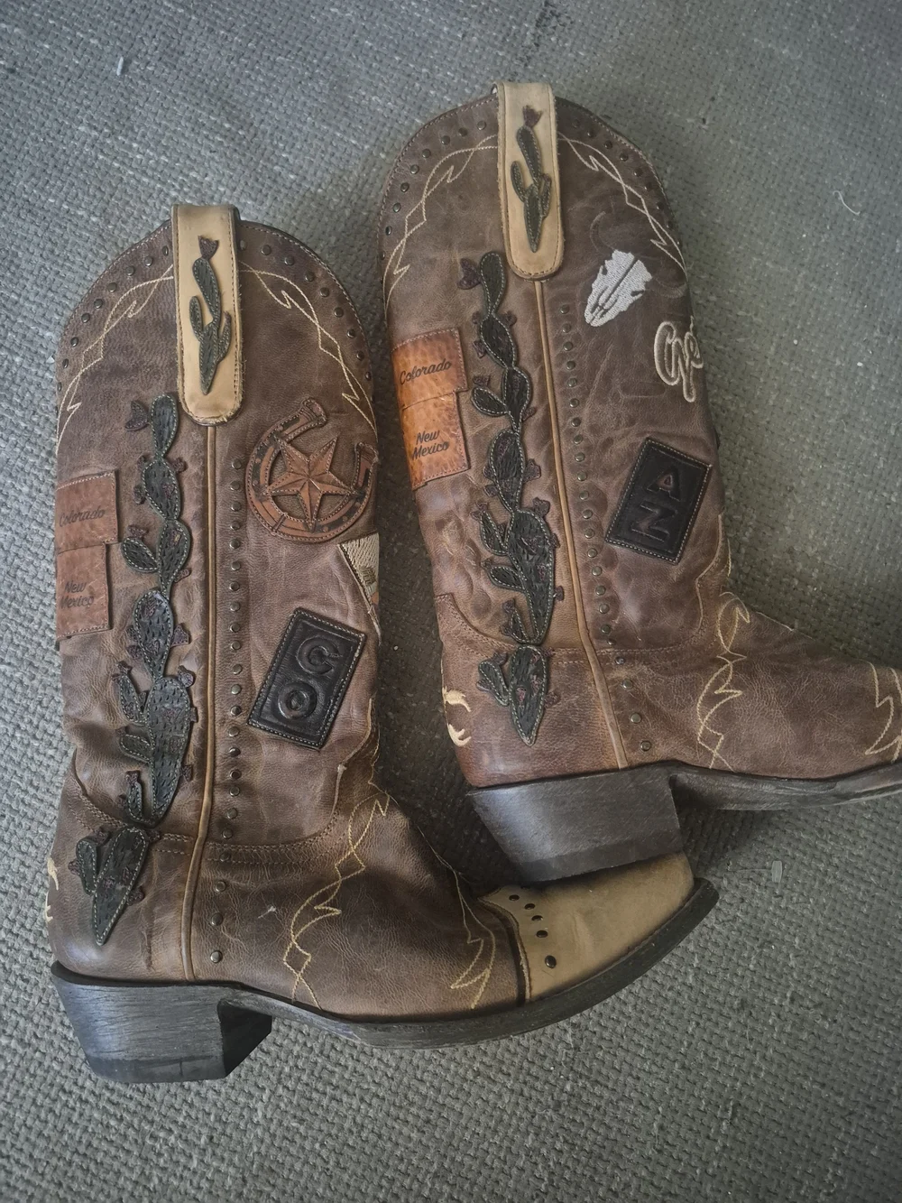 Old Gringo Brown Western Patchwork Embroidered Cowboy Boots - Picture 2 of 8